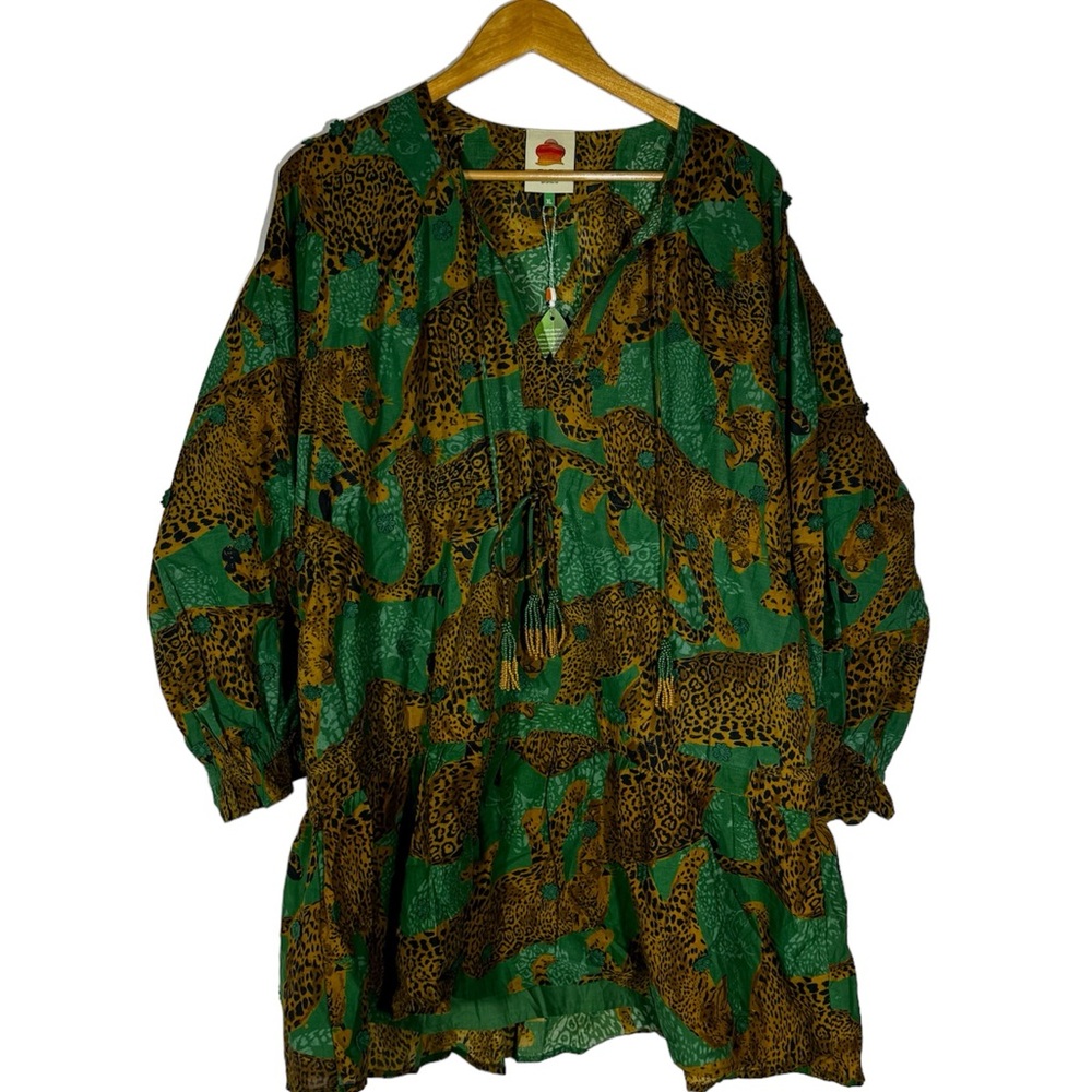 FARM Rio Green Leopard Dress XL